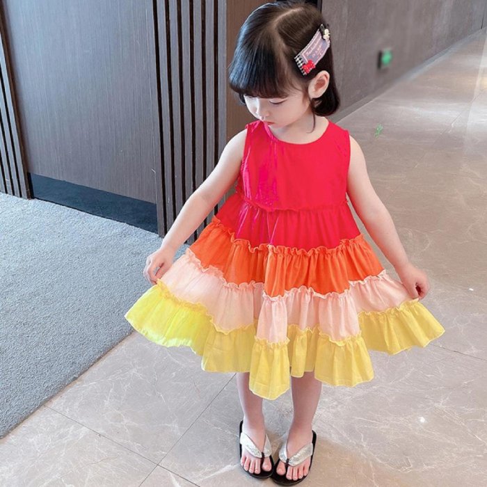 Đầm công chúa hai dây phối lưới màu cầu vồng thời trang mùa hè Hàn Quốc cho  bé gái  Shopee Việt Nam