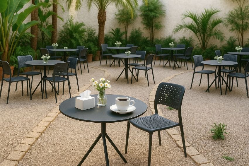 Bàn cà phê sắt được bố trí quán cà phê