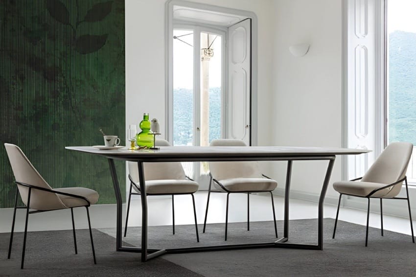 Ghế ăn chân sắt bọc da kết hợp với bàn