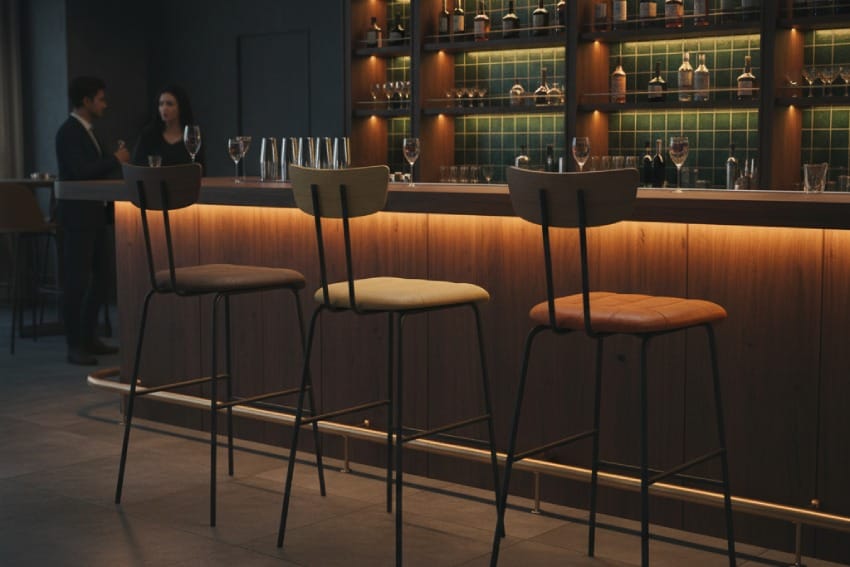 Ghế bar chân sắt mặt gỗ tại quán bar