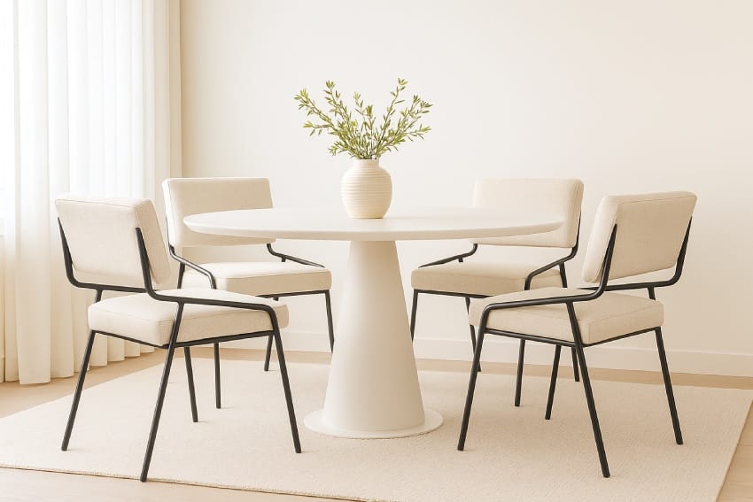 Ghế chân sắt bọc nệm với bàn