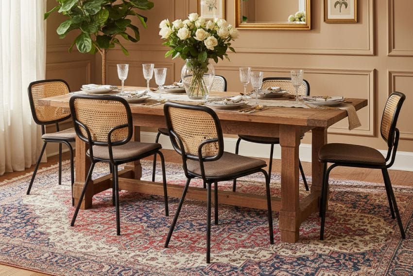 Ghế mây thư giãn khung sắt trong không gian vintage