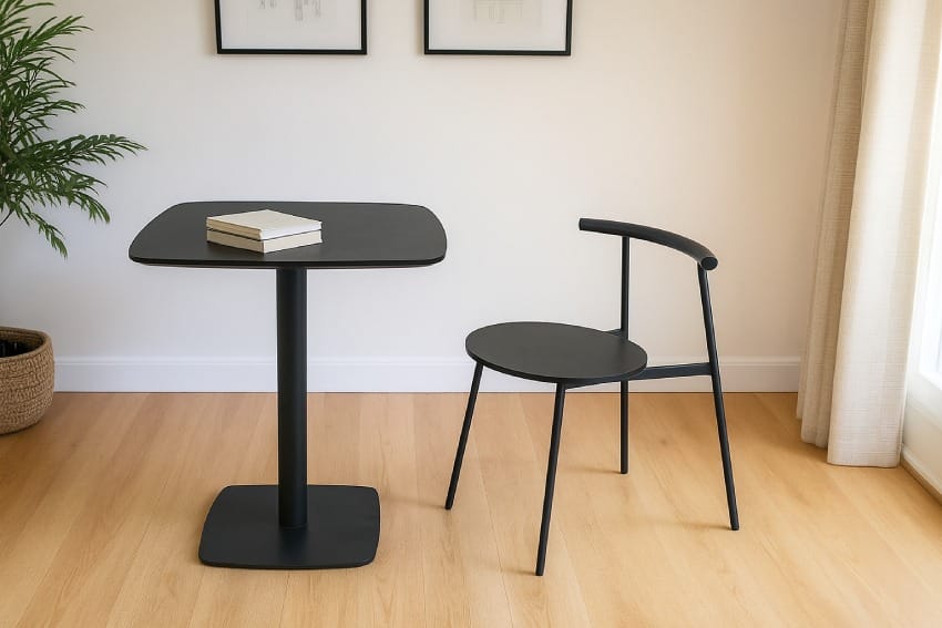 Ghế sắt mặt gỗ kết hợp với bàn