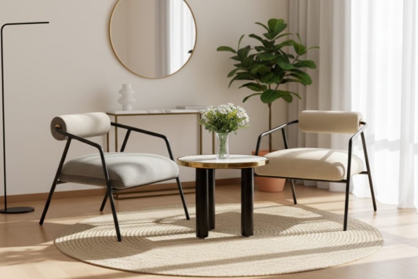 Ghế sofa đơn chân sắt với bàn