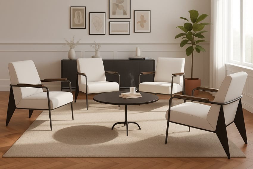 Ghế sofa sắt bọc nệm với bàn