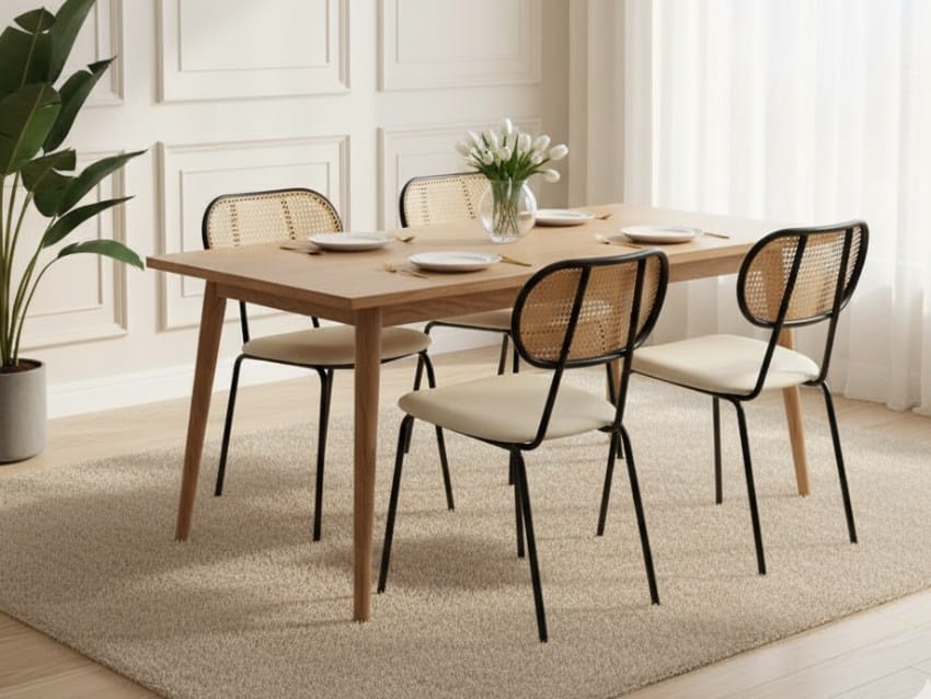 Ghế tựa lưng mây chân sắt ở phòng ăn