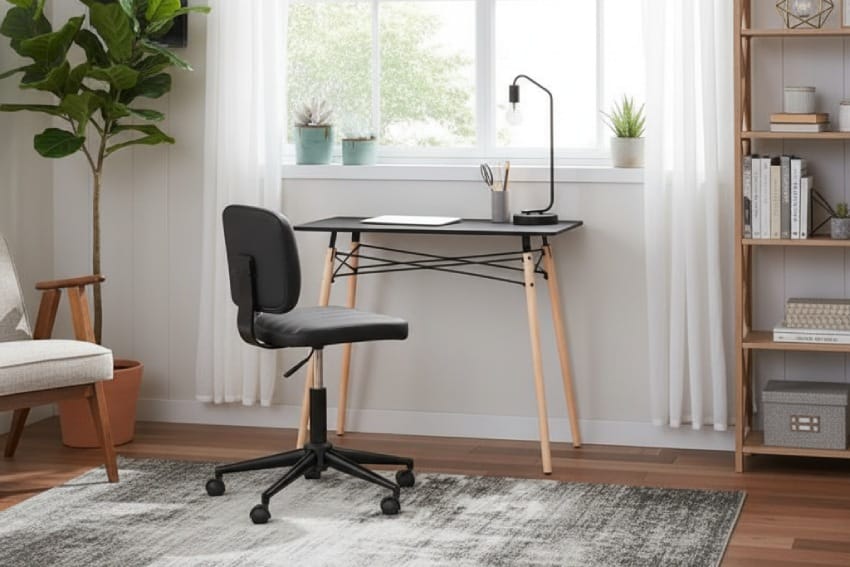 Bàn gỗ chân sắt đẹp kết hợp với ghế trong phòng làm việc