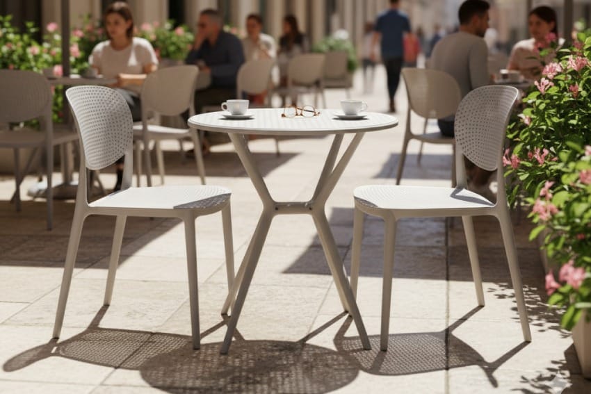 Bàn nhựa 4 chân kết hợp với ghế nhựa tựa lưng