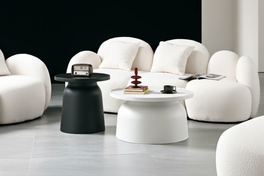 Bộ bàn nhựa đúc trong phòng khách kết hợp sofa 