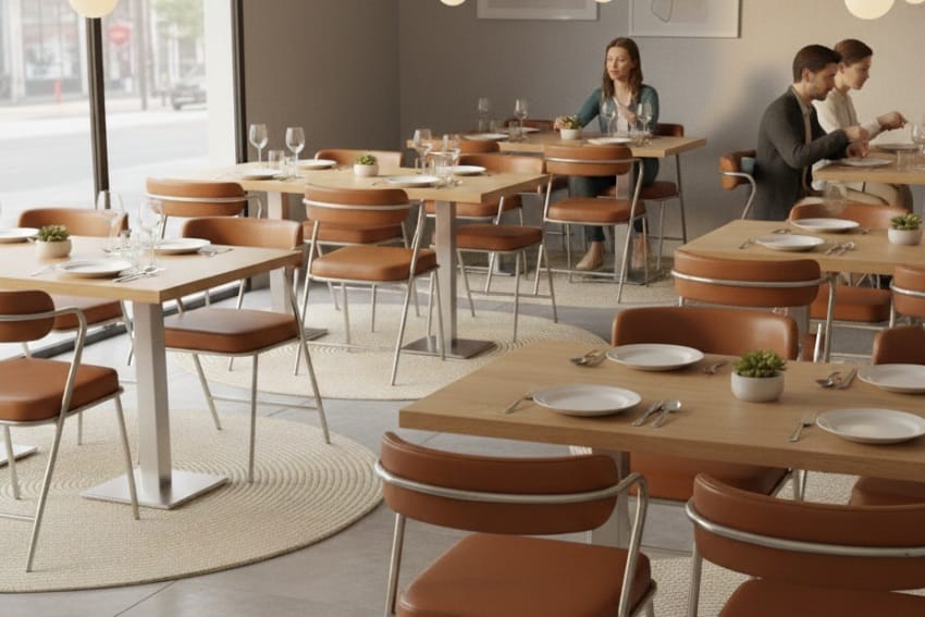 Ghế chân sắt bọc da MHK-0140 trong quán ăn