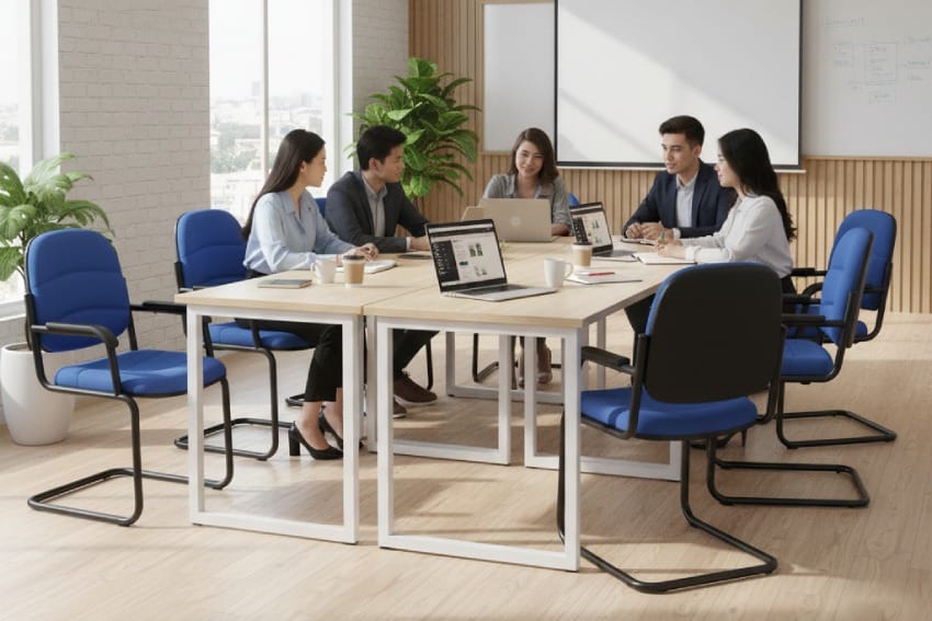 Ghế công thái học chân quỳ trong phòng thảo luận