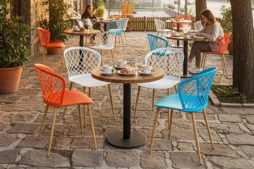 Ghế đúc nhựa kết hợp với bàn