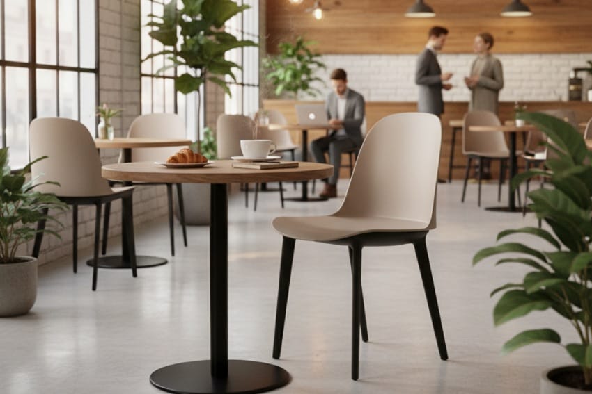 Ghế nhựa cà phê cao cấp trong không gian quán cà phê
