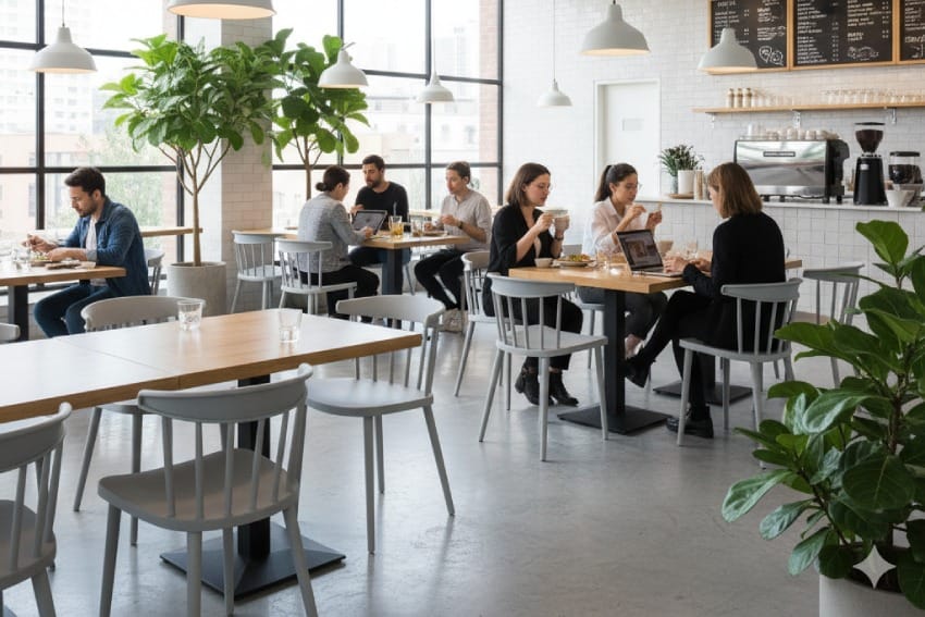 Ghế nhựa có tựa MDS-3004 trong không gian quán ăn