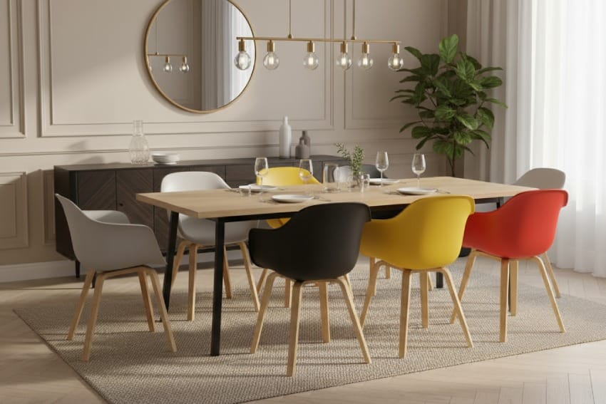 Ghế nhựa đen kết hợp với bàn cùng các màu khác