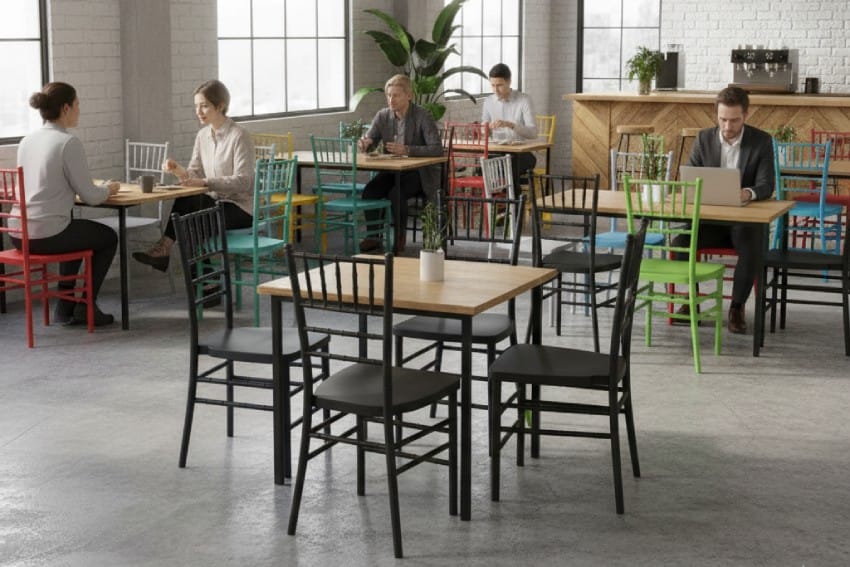 Ghế nhựa tựa lưng trong canteen