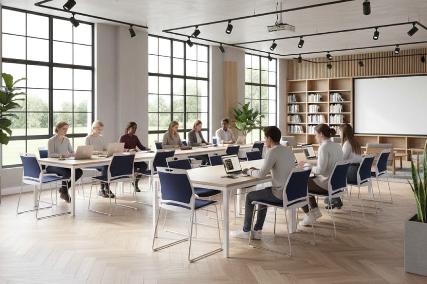 Ghế thư viện kết hợp với bàn