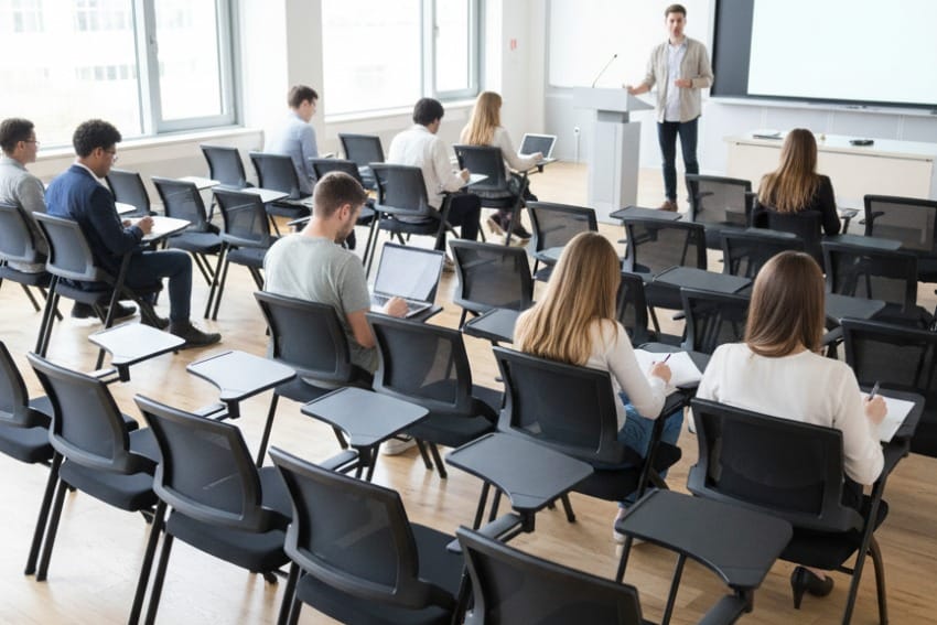 Kế kèm bàn trong không gian phòng học