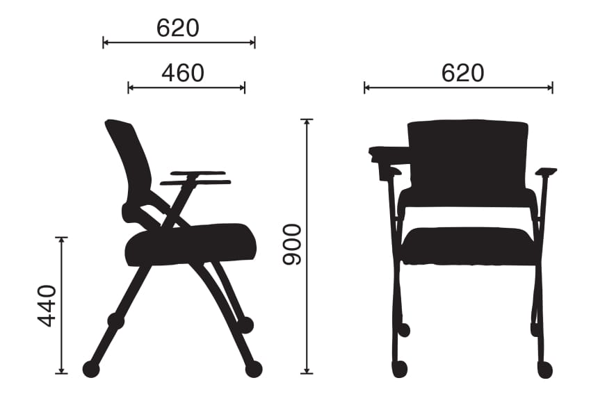 Kích thước của ghế kèm bàn theo bề ngang và dọc