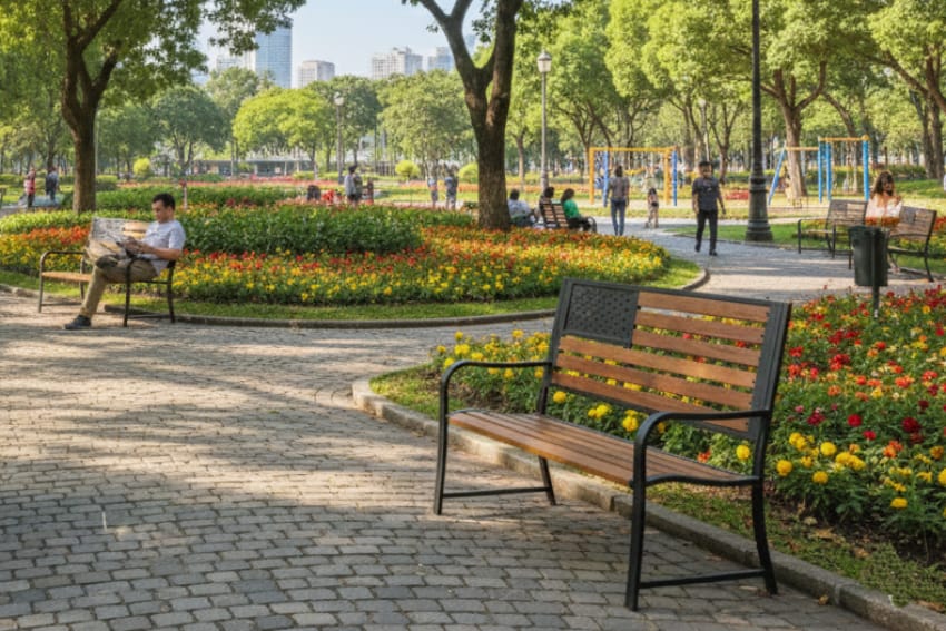 Ghế băng dài có tựa ngoài công viên