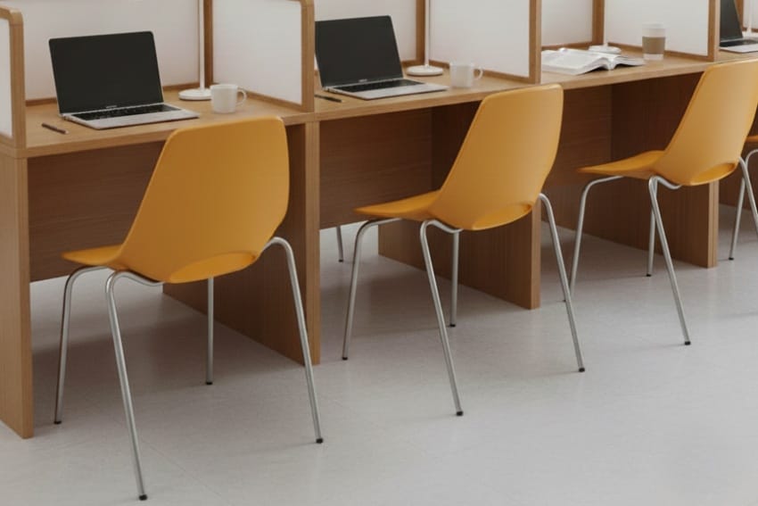 Ghế học sinh liền bàn không có tay bàn viết trong khu tự học thư viện