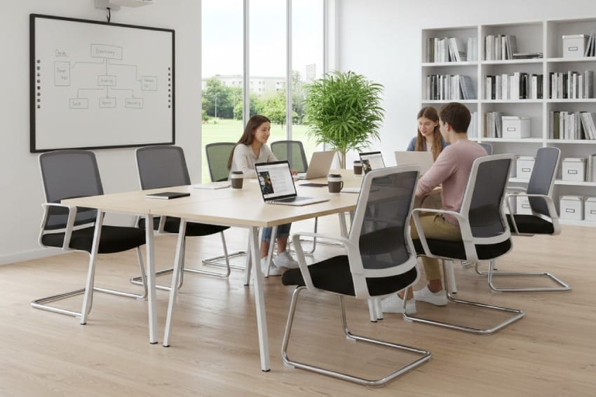 Ghế lưng lưới kết hợp với bàn ở trong phòng họp tại trường học