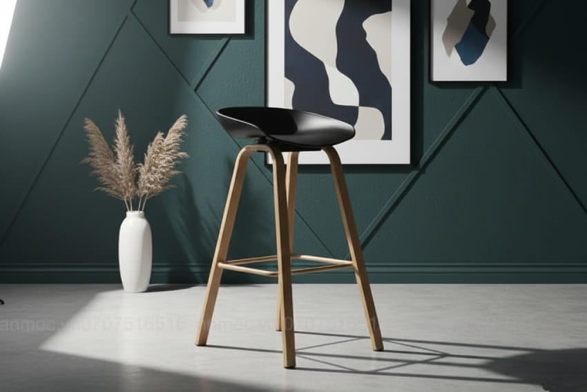 Ghế nhựa chân cao trong phòng decor