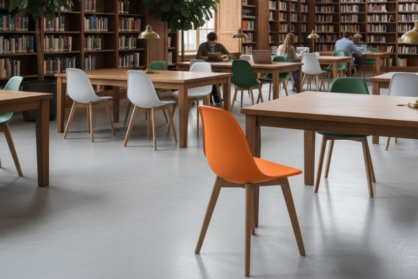 Ghế nhựa chân gỗ eames MDS-3000B trong thư viện