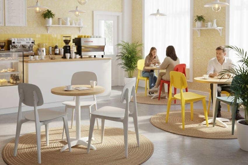 Ghế nhựa hiện đại MDS-3043 trong không gian quán cà phê