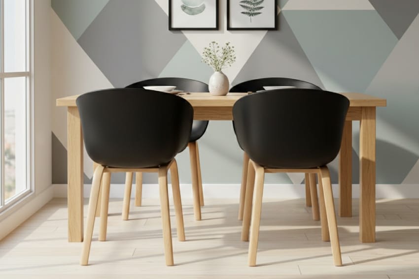 Ghế nhựa lùn kết hợp với bàn trong phòng ăn