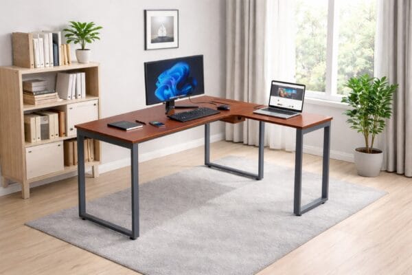 Bàn chữ L chân sắt có hộp điện