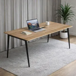 Bàn khung sắt mặt gỗ