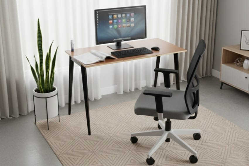 Bàn làm việc chân sắt 1m2 kết hợp với bàn tỏng không gian tại nhà