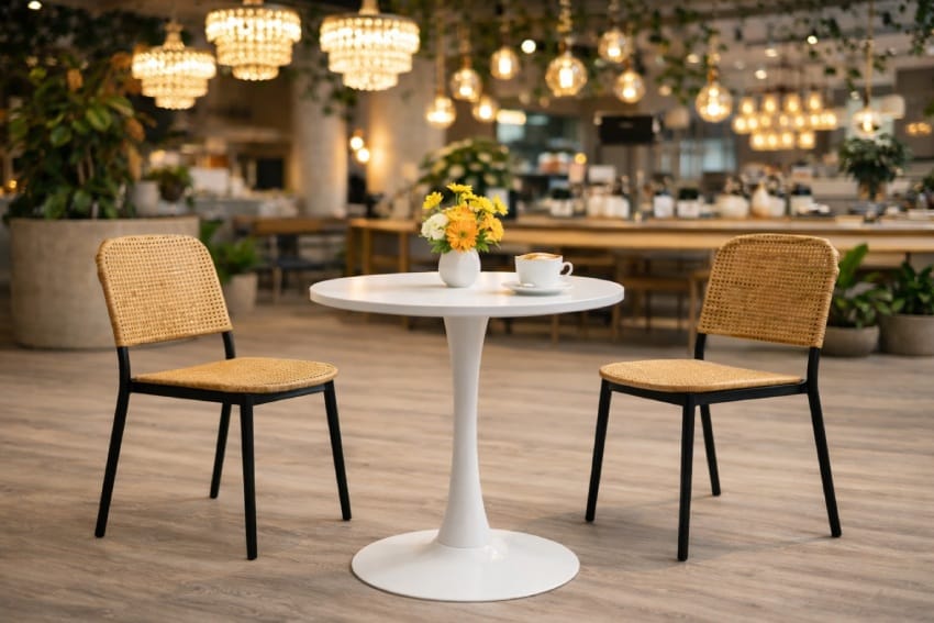 Bàn sắt tròn cà phê MDS-1545M mang lại sự mềm mại cho không gian