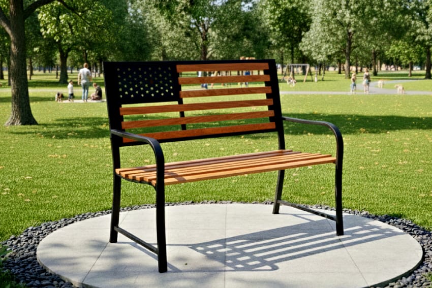 Ghế băng dài bằng sắt trong không gian ngoài trời