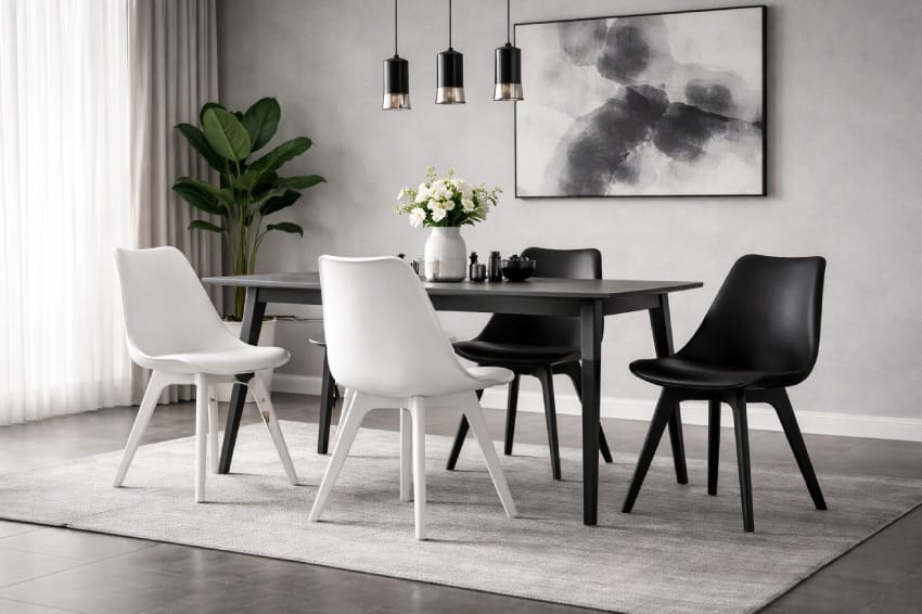 Ghế nhựa cafe kết hợp với bàn trong phòng hiện đại