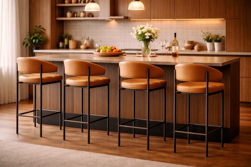 Ghế quầy bar sắt MHKB-18 sử dụng kết hợp với bàn đảo tại phòng bếp nhà riêng