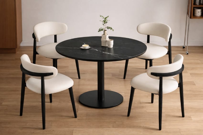 Bàn tròn chân sắt mặt đá BCF-MHK20 kết hợp với bộ ghế ngồi sang trọng