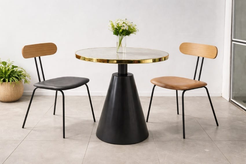 Bàn tròn mặt đá chân sắt BCF-MHK10 sử dụng kết hợp với ghế MHK-0112