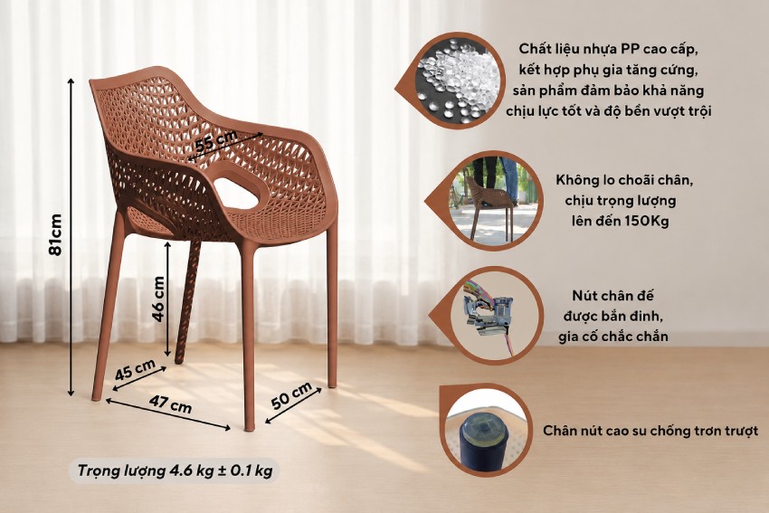 Thông số kỹ nhật của ghế nhựa đúc MD-TM06
