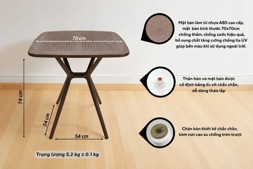 Thông số kỹ thuật của Bàn vuông nhựa MDT-MN04