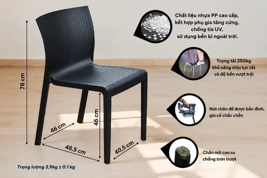 Thông số kỹ thuật của Ghế nhựa dạng sóng MDT-TM16
